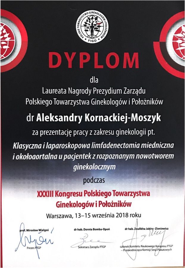dyplom polskiego towarzystwa ginekologów i położników aleksandra kornacka-moszyk
