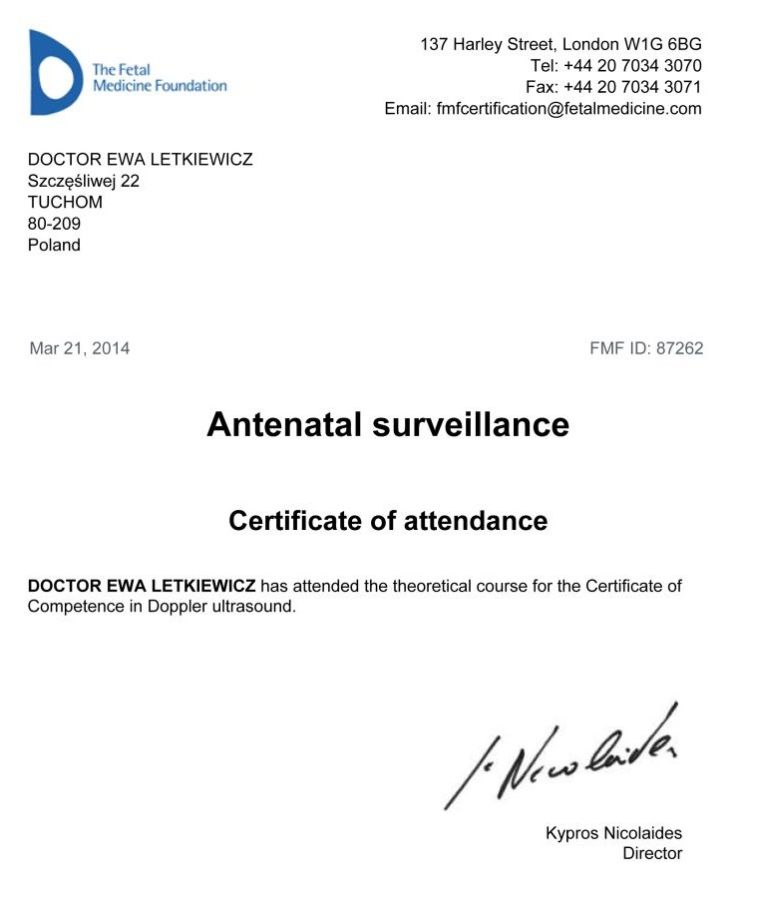 fetal medicine foundation certificate of competence in doppler ultrasound ewa letkiewicz